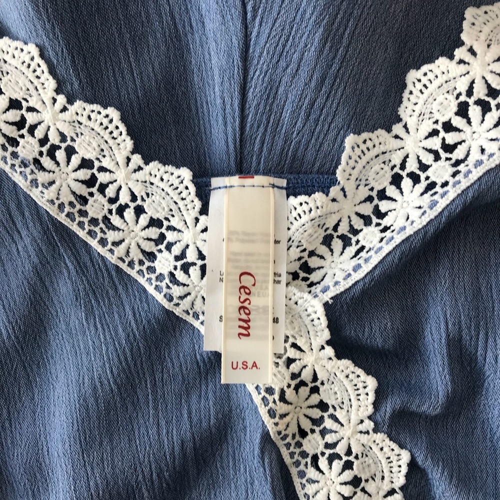 Denim Inspired Romper With Crochet Detail - Picture 4 of 4